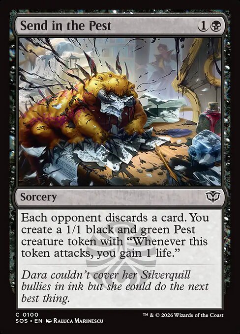 pest control mtg card Send in the (Card) Create twice X 1/1 black and green Pest creature tokens with When this creature dies Pest Control Showcase The Big