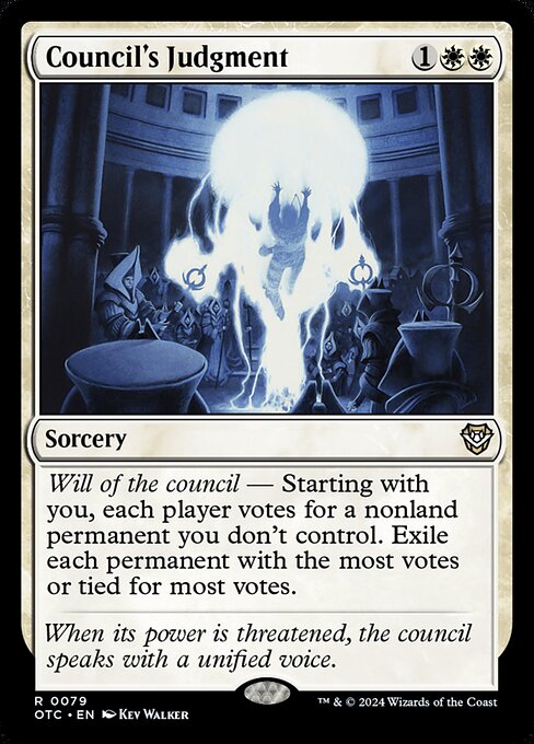 mtg council's dilemma cards Exile each permanent with the most votes or tied for most votes. Council's Judgment (Card) | EDHREC