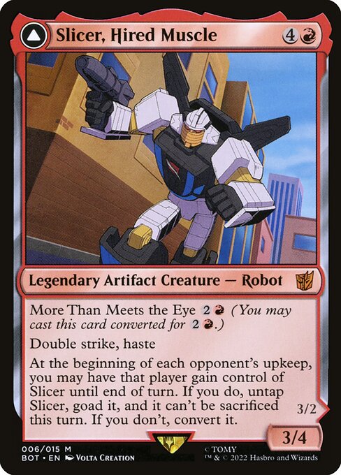 mtg cards like slicer How does "Slicer, Hired Muscle" exactly work? I under the front side, but when do you gain control of it back? : r/mtg untap Slicer Switching my commander (Slicer, Hired